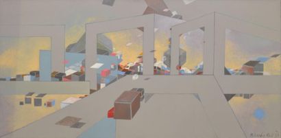 GALL BISERKA, NÉ EN 1942 Arches aux cubes, 1987 acrylique sur toile, signée et datée...
