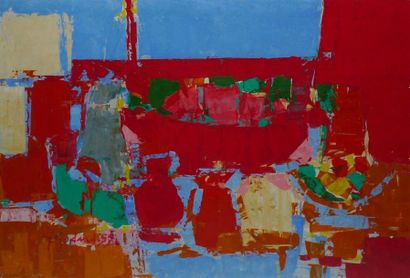 GODARD GABRIEL, NÉ EN 1933 Composition rouge et bleue, 1959, Peinture sur papier,...