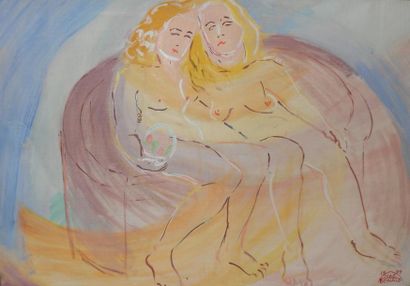 MAC DONALD ALASTAIR K. (XXE SIÈCLE) Deux femmes au sofa, 1939 Huile sur toile (enfoncements...