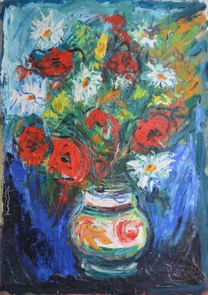 PERESS PIERRE (1919-1990) Bouquet champêtre Huile sur toile (craquelures et accidents),...