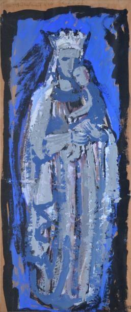 PERESS PIERRE (1919-1990) Vierge à l'enfant Gouache sur papier kraft, signé en haut...