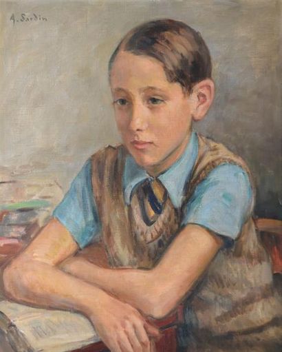 SARDIN ALBERT EDMOND (1874-1947) Garçon lisant Huile sur toile, signée en haut à...