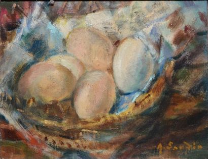 SARDIN ALBERT EDMOND (1874-1947) Panier d'oeufs Huile sur toile, signée en bas à...