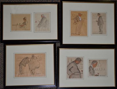 VUILLEMOT AUGUSTE (1883-1970) Scènes de café Sept dessins à l'encre ou crayon noir...