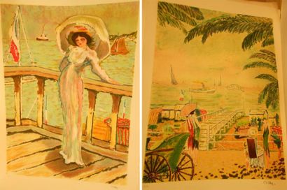 DILLEY RAMON (NÉ EN 1932) Jeune femme à l'ombrelle, La plage du Carlton, 2 lithographies...