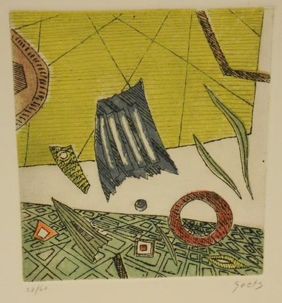 GOETZ HENRI (1909-1989) Composition verte et jaune Eau-forte, signée en bas à droite,...