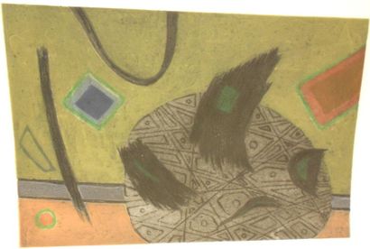 GOETZ HENRI (1909-1989) Composition noire et verte Eau-forte, signée en bas à droite,...