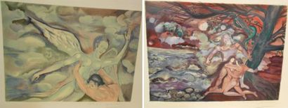MARCEAU MARCEL (1923-2007) L'ange, Adam et Eve 2 lithographies en couleurs, signées...