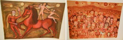 MARCEAU MARCEL (1923-2007) Les écuyers, La foule rouge, 2 lithographies en couleurs...