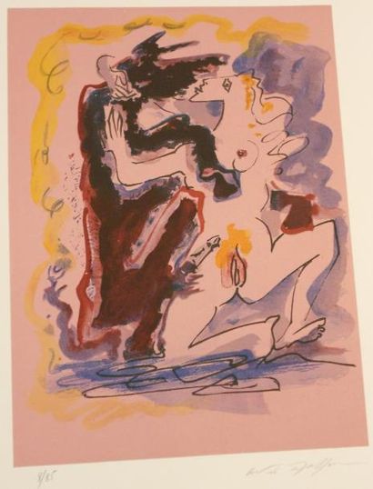 MASSON ANDRÉ (1896-1987) Nu sur fond rose Lithographie en couleurs, signée en bas...