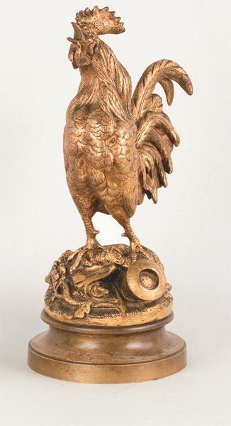 Prosper LECOURTIER (1855 - 1925) Coq gaulois chantant Epreuve en bronze doré, signé...