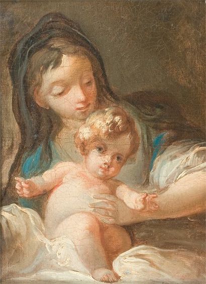 Attribué à Louis Joseph LE LORRAIN (1715 - 1759) Vierge à l'Enfant Toile. 22,5 x...