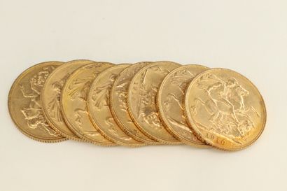 null Huit pièces en or de 1 souverain Edouard VII.

1910 (x8)



Poids : 63.90 g...
