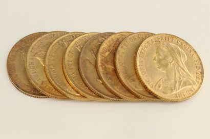 Eight gold coins of 1 sovereign Victoria...