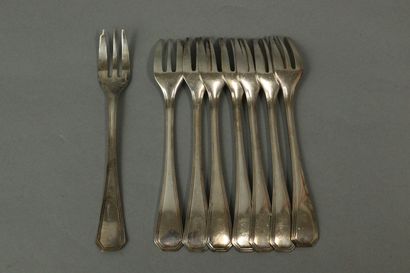 CHRISTOFLE

Eight silver plated cake forks,...