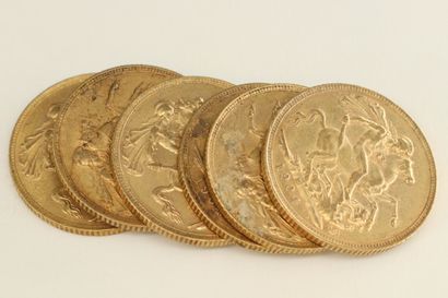 null Six pièces en or de 1 souverain Edouard VII.

1904 (x6)



Poids : 47.80 g -...