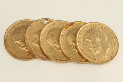 Five gold coins of 1 sovereign George V.

1912...