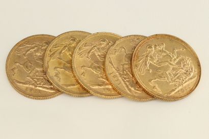 null Five gold coins of 1 sovereign George V.

1911 (x5) 



Weight : 39.90 g - ...
