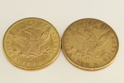 null Deux pièces en or de 10 dollars " Coronet Head - Eagle " avec devise.

1887...