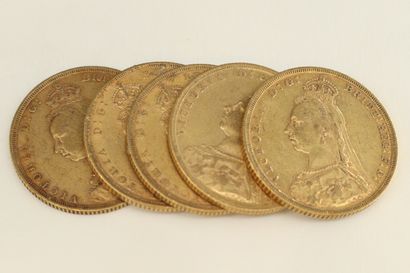 null Cinq pièces en or de 1 souverain Victoria " effigie du jubilé ".

- 1889 (x4)

-...
