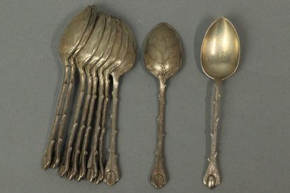 Set of 10 silver mocha spoons (925) with...