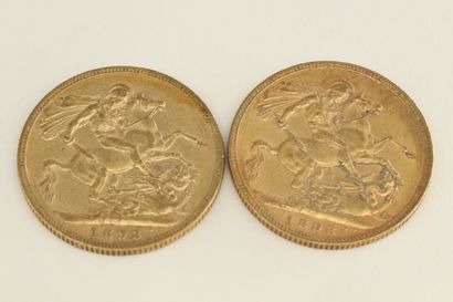 null Deux pièces en or de 1 souverain Victoria " old head ".

1893 (x2) 



Poids...