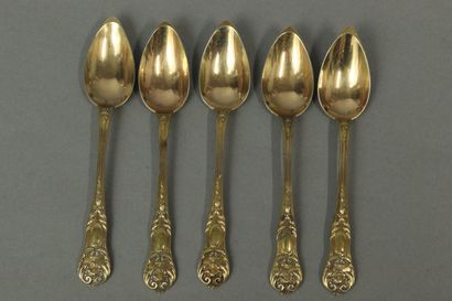 Five vermeil coffee spoons in the Louis XV...