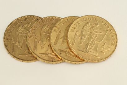 null Quatre pièces en or de 20 francs Génie IIIè République, Dupré.

1876 A (x1)...