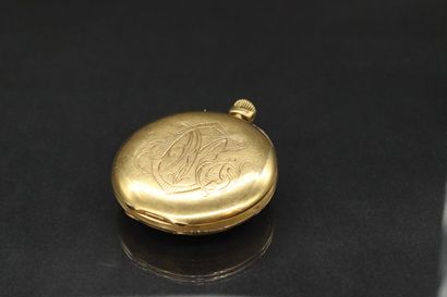 null Yellow gold (750) pocket watch with a full enamel dial with Arabic numerals...