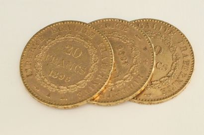null Three gold coins of 20 francs Génie IIIè République, Dupré.

1896 A (x3) 



A...