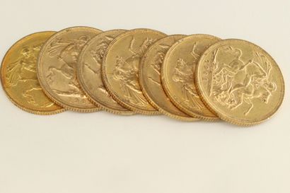 null Sept pièces en or de 1 souverain Edouard VII.

1902 (x7)



Poids : 55.80 g...