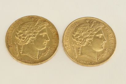 Deux pièces en or de 20 francs Cérès IIème...