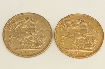 null Deux pièces en or de 1 souverain Victoria " old head ".

- 1894 (x1) 

- 1894...