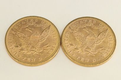 null Deux pièces en or de 10 dollars " Coronet Head - Eagle " avec devise.

1892...