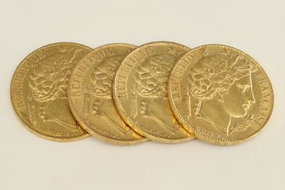 Four gold coins of 20 francs Cérès IIème...