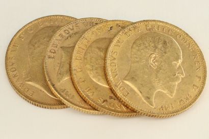 Four gold coins of 1 sovereign Edward VII.

1903...
