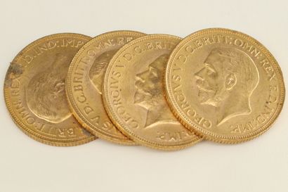 Four gold coins of 1 sovereign George V....