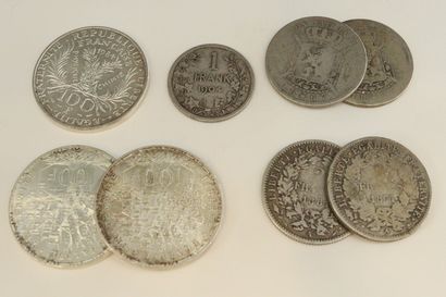 null Ensemble de pièces en argent :

- trois pièces de 100 francs commémoratives...
