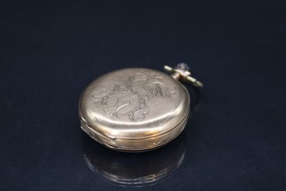 null Pocket watch in 18K (750) yellow gold, white enamel dial, Roman and Arabic numerals,...