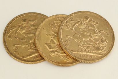 null Trois pièces en or de 1 souverain Victoria " old head ".

- 1896 (x1) 

- 1896...