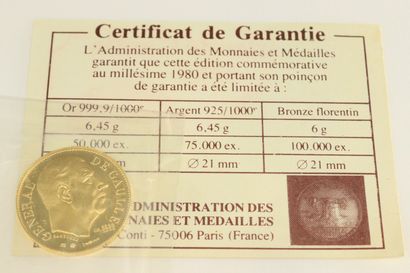 null Lot composed of two coins: 

- De Gaulle, silver, 1980, 6.45 g.

- De Gaulle,...
