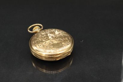 null Pocket watch in 18k (750) yellow gold, white enamel dial, Arabic numerals, sub-dial...