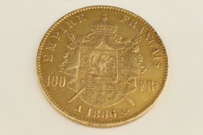 null 
Gold coin of 100 Francs 1866 A

TTB to SUP. 

Weight : 32.19 g. 
