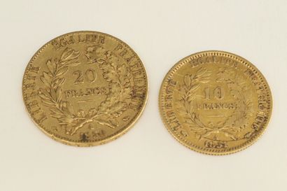 null Two gold coins Cérès IIème République :

- 10 francs 1851 A (x1)

- 20 francs...