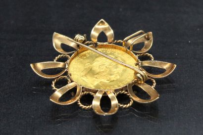 Brooch in 18k (750) yellow gold holding 1...