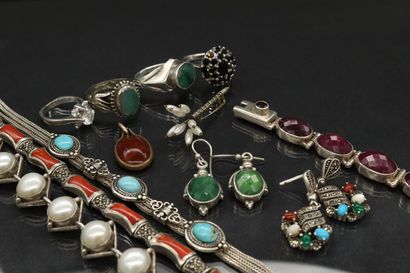 Lot of silver and metal jewelry including...