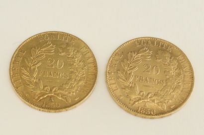 null Two gold coins of 20 francs Ceres IIème République.

1850 A (x2).

A : Paris...