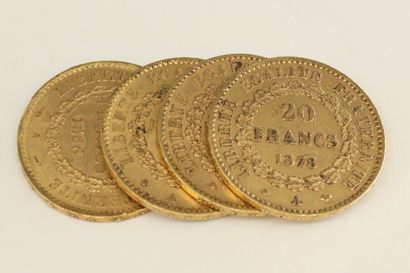null Quatre pièces en or de 20 francs Génie IIIè République, Dupré.

1876 A (x1)...