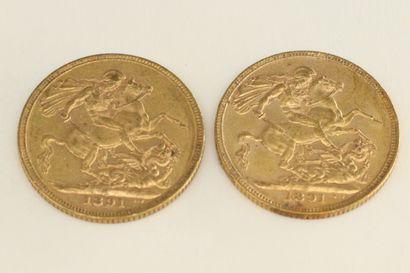 null Deux pièces en or de 1 souverain Victoria " effigie du jubilé ".

- 1891 M (x2)...