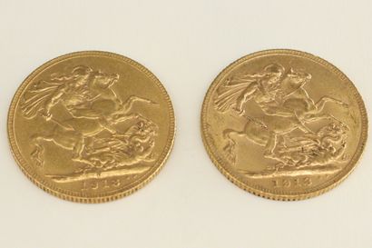 null Deux pièces en or de 1 souverain George V.

1913 (x2) 



Poids : 16 g - TB...